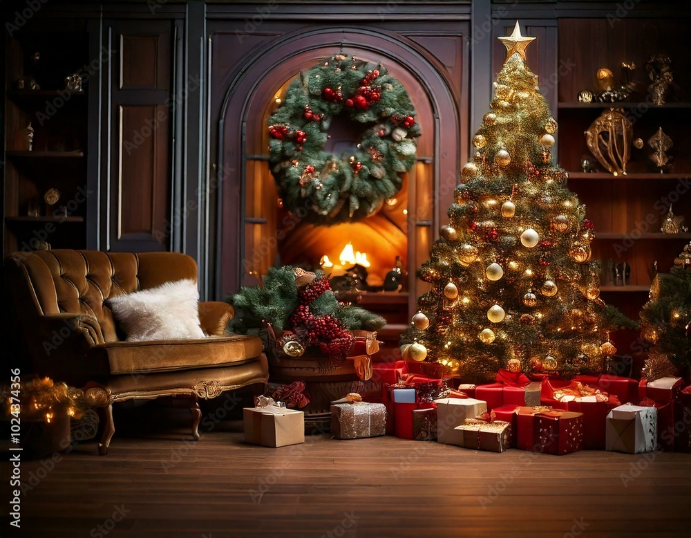 Fototapeta premium christmas tree with gifts