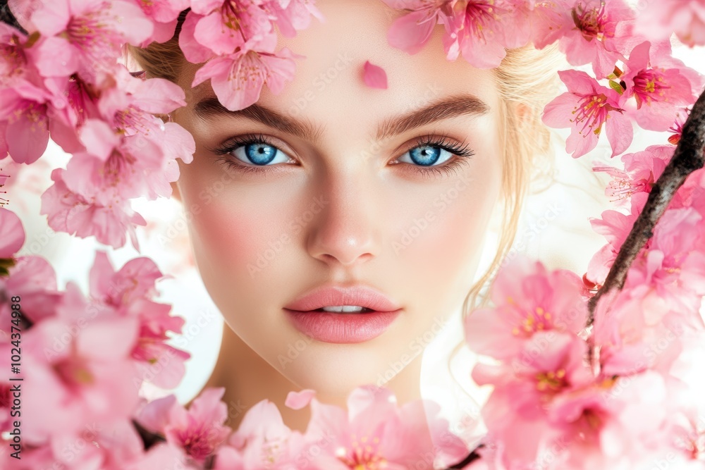 Serene beauty surrounded vibrant cherry blossoms Serene beauty surrounded vibrant cherry blossoms