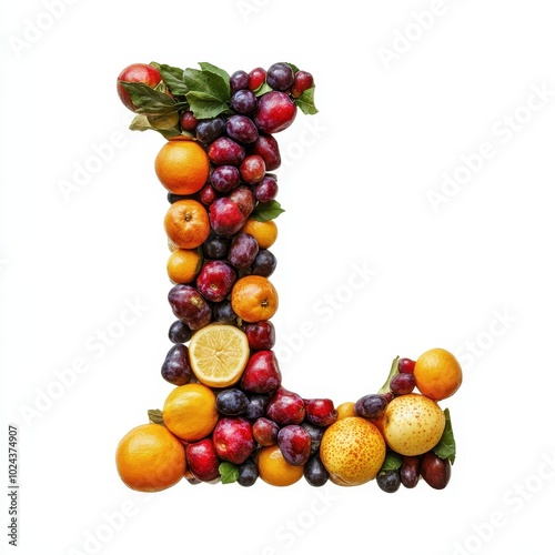 A creative arrangement of various fruits forming the letter 'L'.