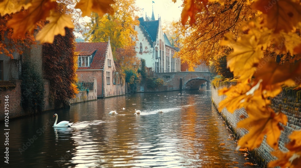 Obraz premium Autumnal Canal in Bruges, Belgium