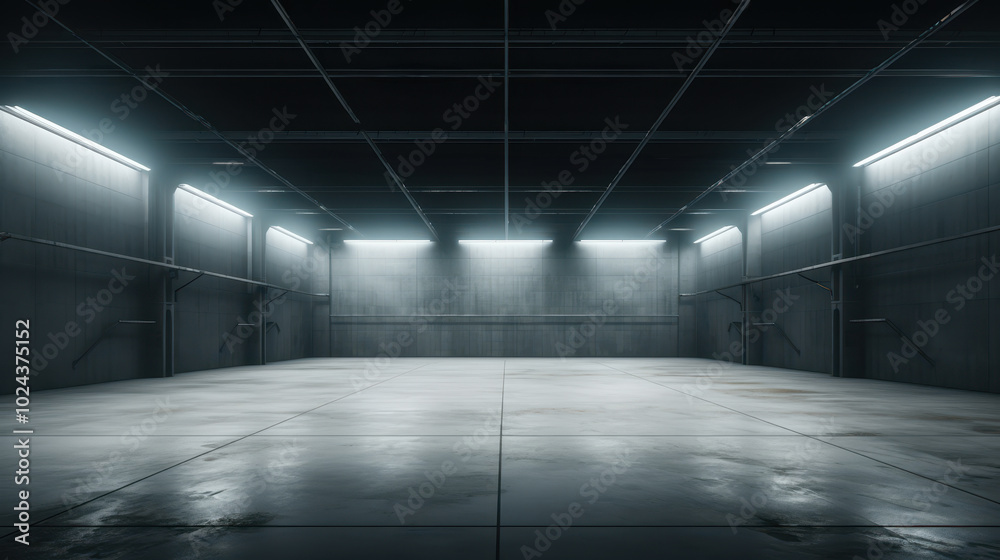 Naklejka premium Industrial Warehouse with lighting background