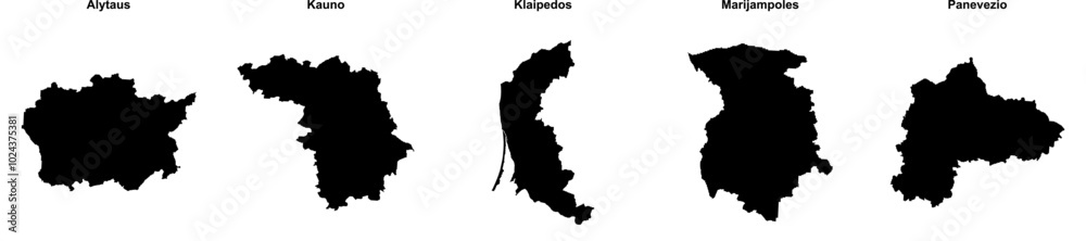 Alytaus, Kauno, Klaipedos, Marijampoles, Panevezio outline maps Alytaus, Kauno, Klaipedos, Marijampoles, Panevezio outline maps