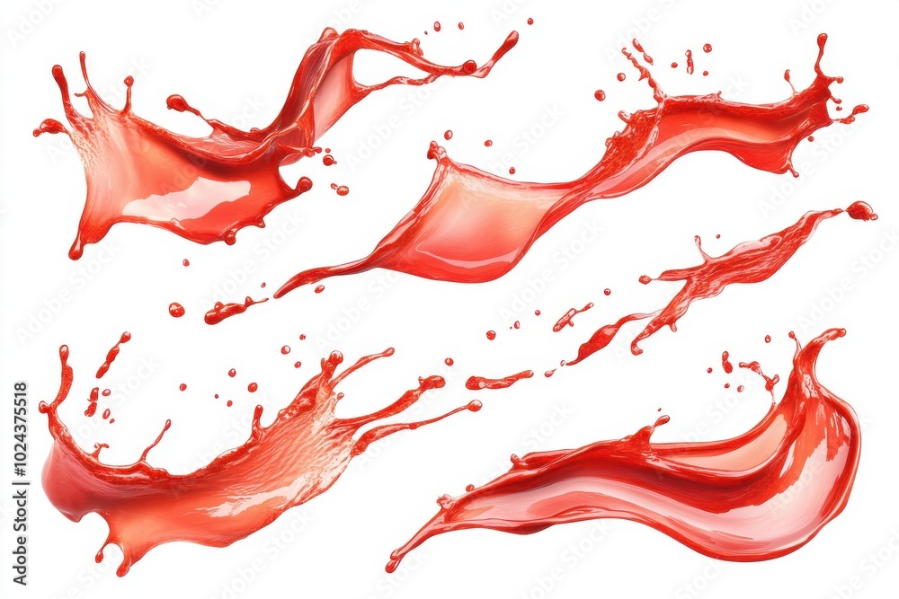 Set of red liquid wavy splash in mid air isolated on white background Set of red liquid wavy splash in mid air isolated on white background