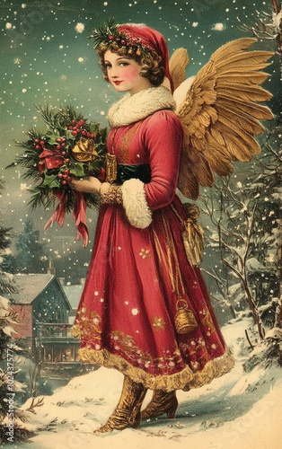 Old-fashioned greeting Christmas Card. ai generated