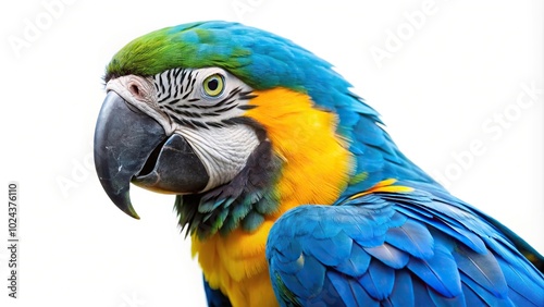 blue and yellow parrot isolated on white background Aerial