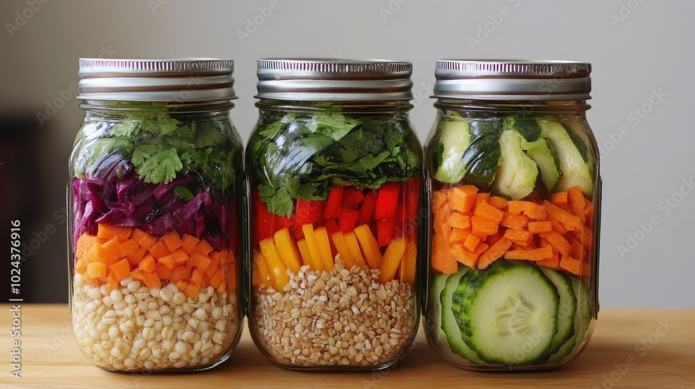 Colorful Layered Salad in Mason Jars Colorful Layered Salad in Mason Jars