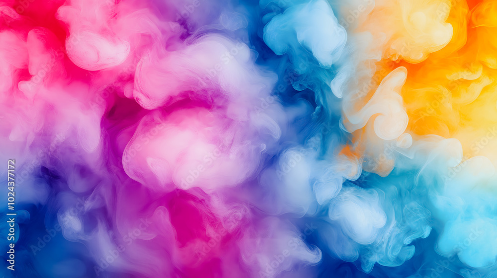 A colorful smokey background with a rainbow of colors. The smoke is thick and colorful, creating a vibrant and lively atmosphere