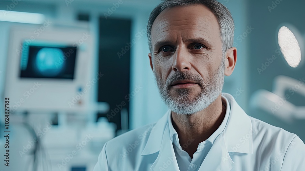 Portrait of a Serious Male Doctor in a Hospital Room Portrait of a Serious Male Doctor in a Hospital Room