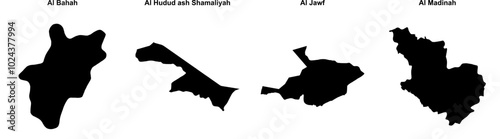 Al Bahah, Al Hudud ash Shamaliyah, Al Jawf, Al Madinah outline maps