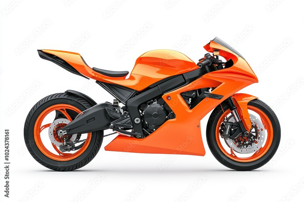 Side view of orange sport bike looks to the right isolated on white background Side view of orange sport bike looks to the right isolated on white background