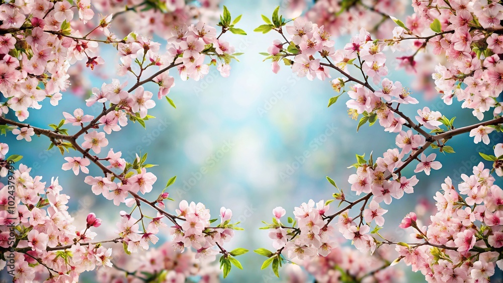 Symmetrical spring bouquet of cherry tree branches with cherry blossoms