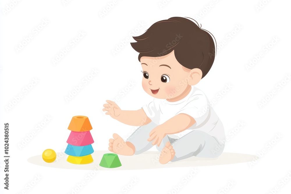 Vector Image of Baby with Stacking Toys