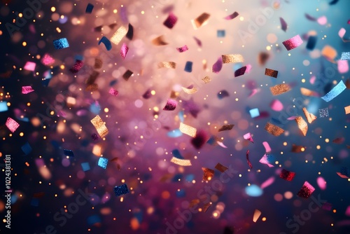 Vibrant Confetti Explosion on Colorful Bokeh Background