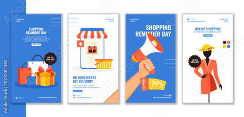 Shopping Reminder Day Social Media Stories Flat Cartoon Hand Drawn Templates Background Illustration