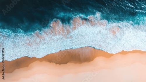 Fototapeta Naklejka Na Ścianę i Meble -  Aerial view of serene beach with turquoise waves
