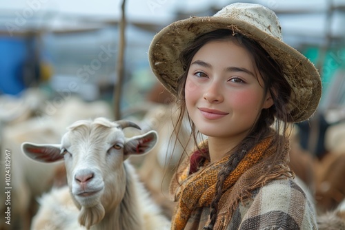 Young Farmer Taking Care of Goats