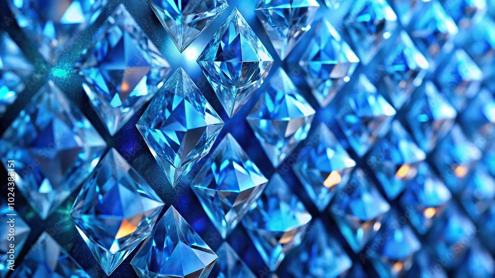 Blue diamonds designed on blue crystal wall with shallow depth of field Blue diamonds designed on blue crystal wall with shallow depth of field