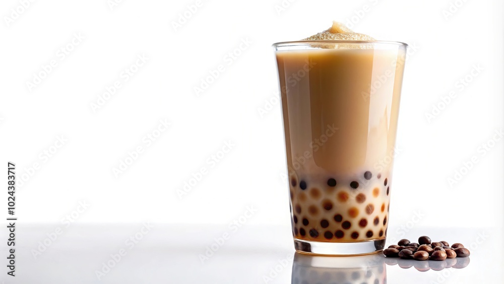 Taiwan milk tea with tapioca pearls isolated on white background Taiwan milk tea with tapioca pearls isolated on white background