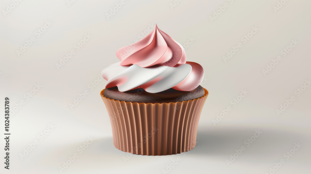 Delight in this beautifully crafted cupcake featuring rich chocolate base topped with swirls of pink and white frosting, perfect for any celebration Delight in this beautifully crafted cupcake featuring rich chocolate base topped with swirls of pink and white frosting, perfect for any celebration