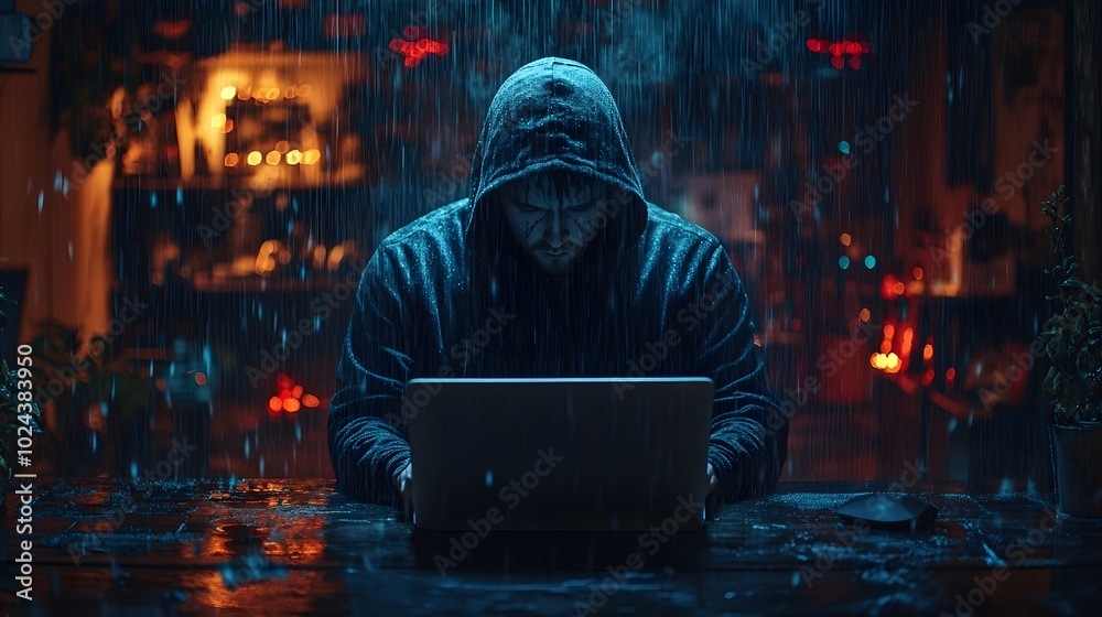 cyber security hacker at matrix rain background. cyber security, hacker and technical world concept cyber security hacker at matrix rain background. cyber security, hacker and technical world concept
