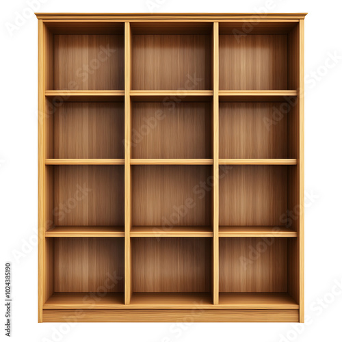 tall wooden bookshelf with multiple shelves, perfect for organizing books and decorative items. Its realistic design adds warm touch to any study or living space