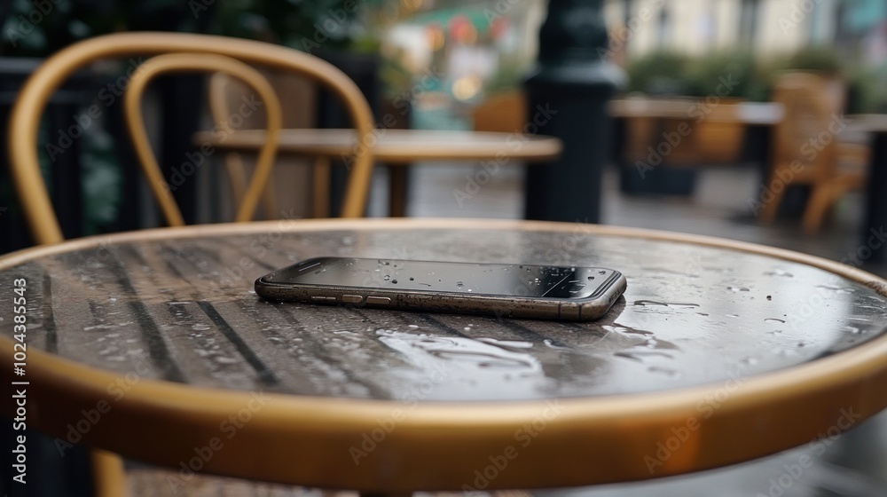 Obraz premium Wet Smartphone on a Table