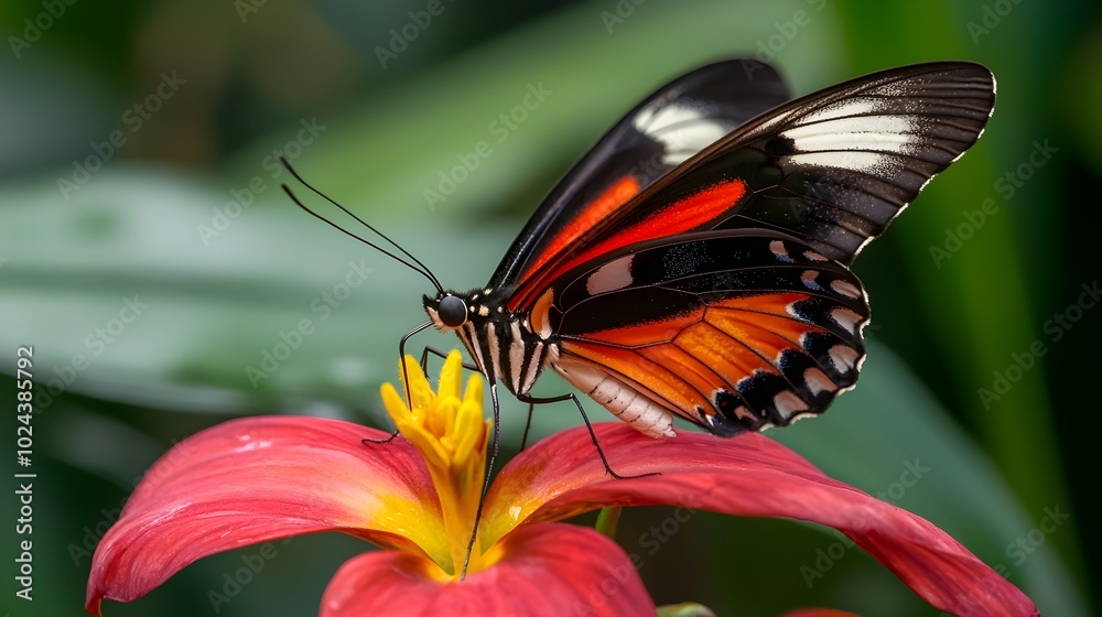 Breathtaking close up image showcasing a delicate butterfly perched gracefully on a vibrant colorful flower in a serene natural environment