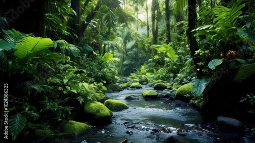 Jungle Stream in Lush Foliage