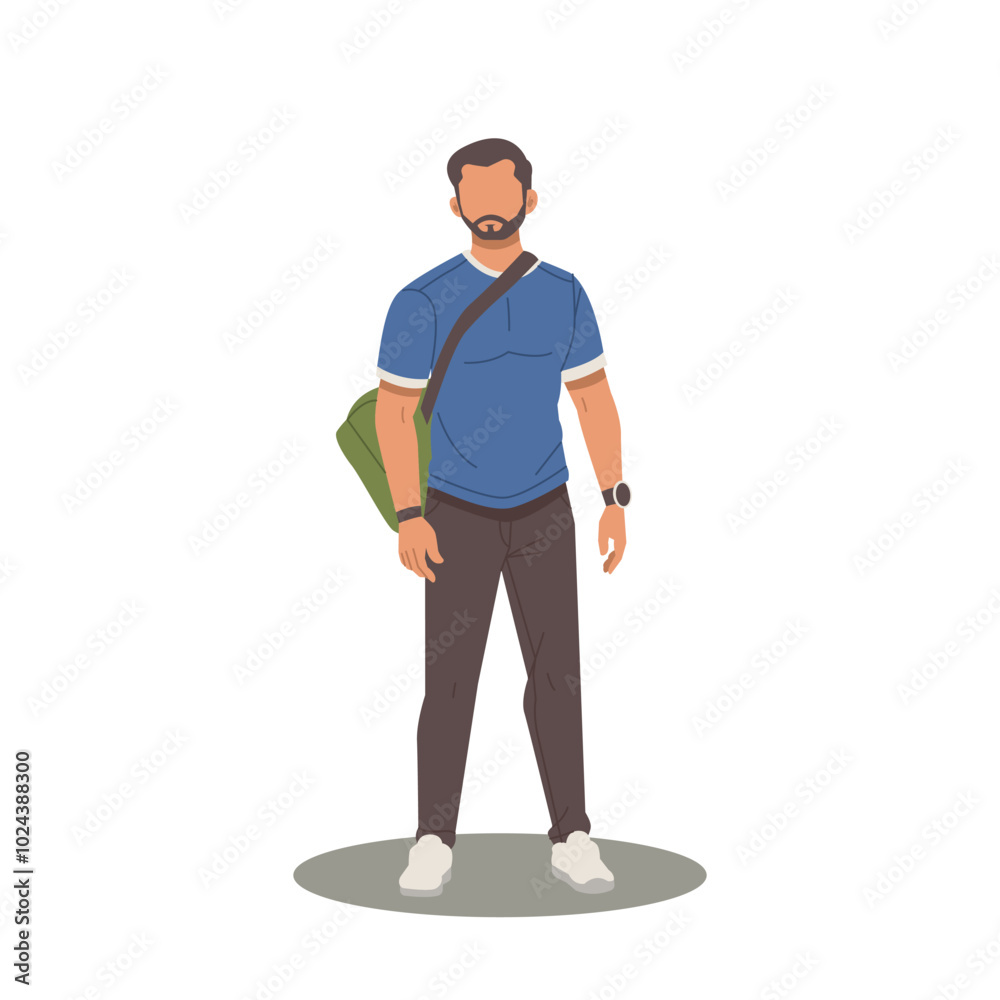 portrait of handsome man with bag flat design illustration portrait of handsome man with bag flat design illustration