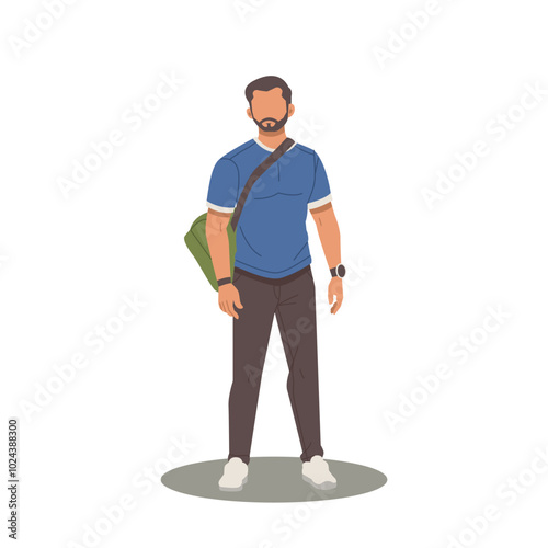 portrait of handsome man with bag flat design illustration