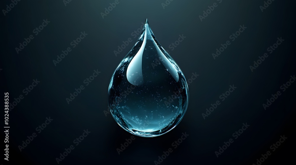 A Single Water Drop Suspended Against a Dark Background A Single Water Drop Suspended Against a Dark Background