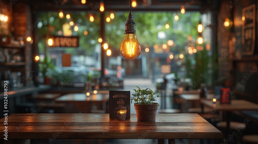 A cozy caf? interior with warm lighting and greenery, inviting relaxation and socializing.