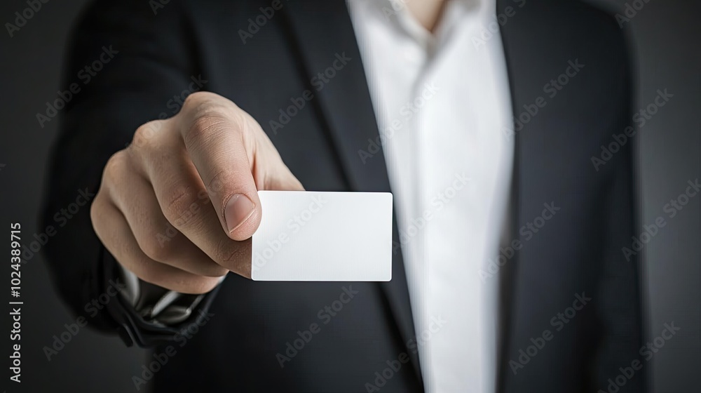 Professional Man in Suit Holding Business Card Professional Man in Suit Holding Business Card