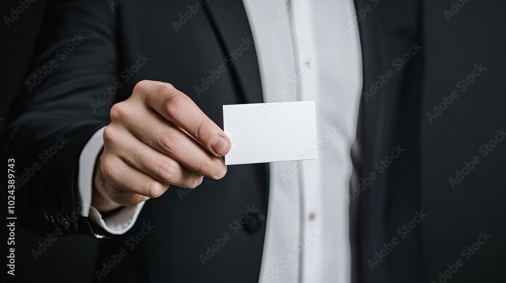 Businessman Holding a Blank Card in a Smart Suit Businessman Holding a Blank Card in a Smart Suit
