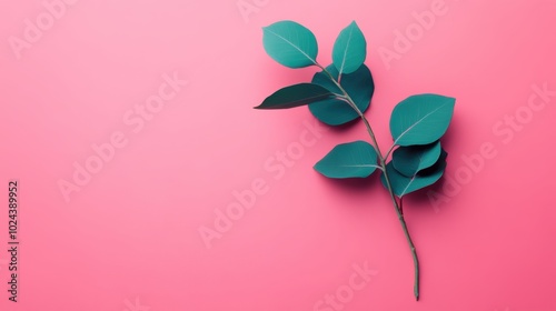 Serene green eucalyptus branch on soft pink background