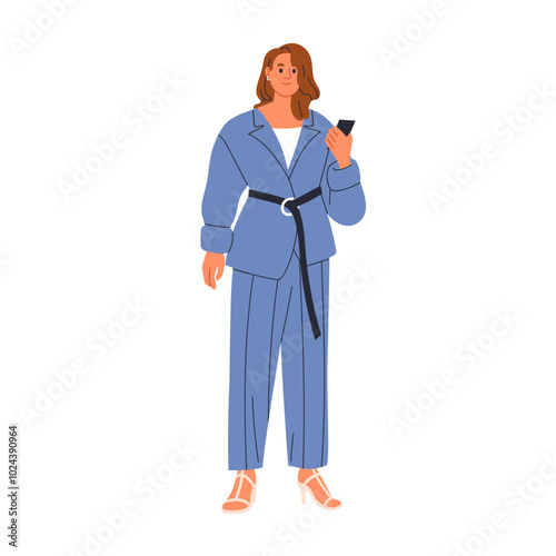Business woman standing with phone. Female professional, employee in modern o...