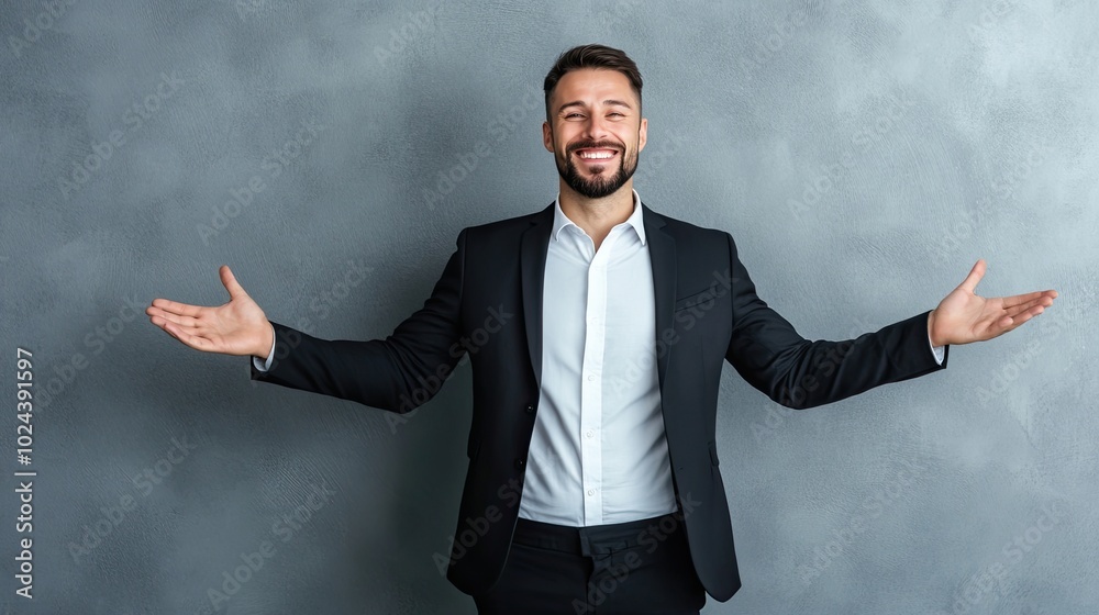 Confident Man in Smart Suit with Open Arms Confident Man in Smart Suit with Open Arms