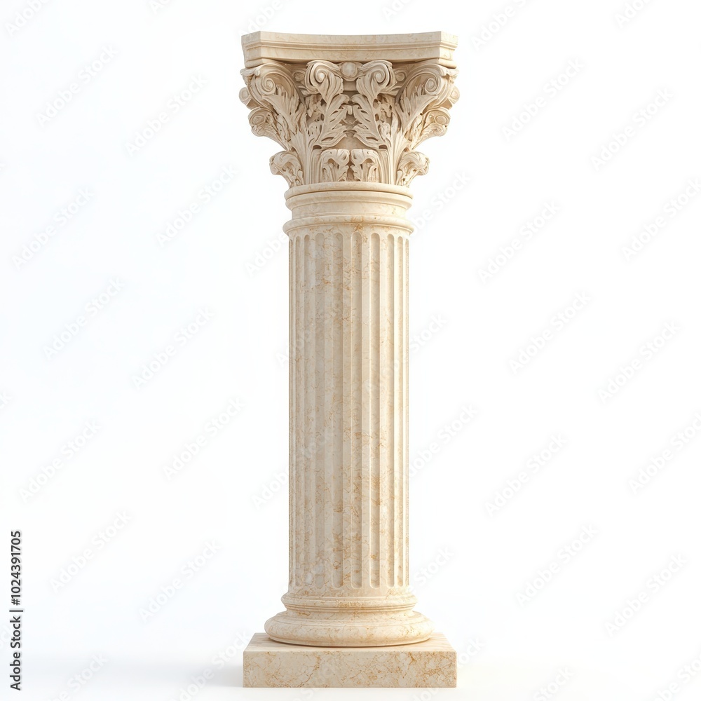 Fototapeta premium A detailed classical column with ornate capital and fluted shaft, representing architectural design.