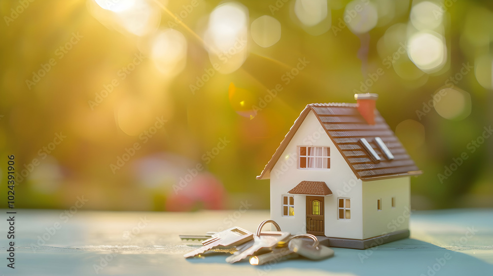 House Key and Model Against a Sunlit Background for Real Estate Investment
House Key and Model Against a Sunlit Background for Real Estate Investment