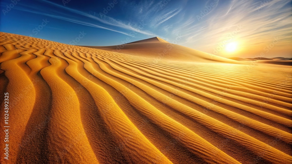 Naklejka premium Textured background of summer sand dunes bathed in a warm golden hue at a tilted angle