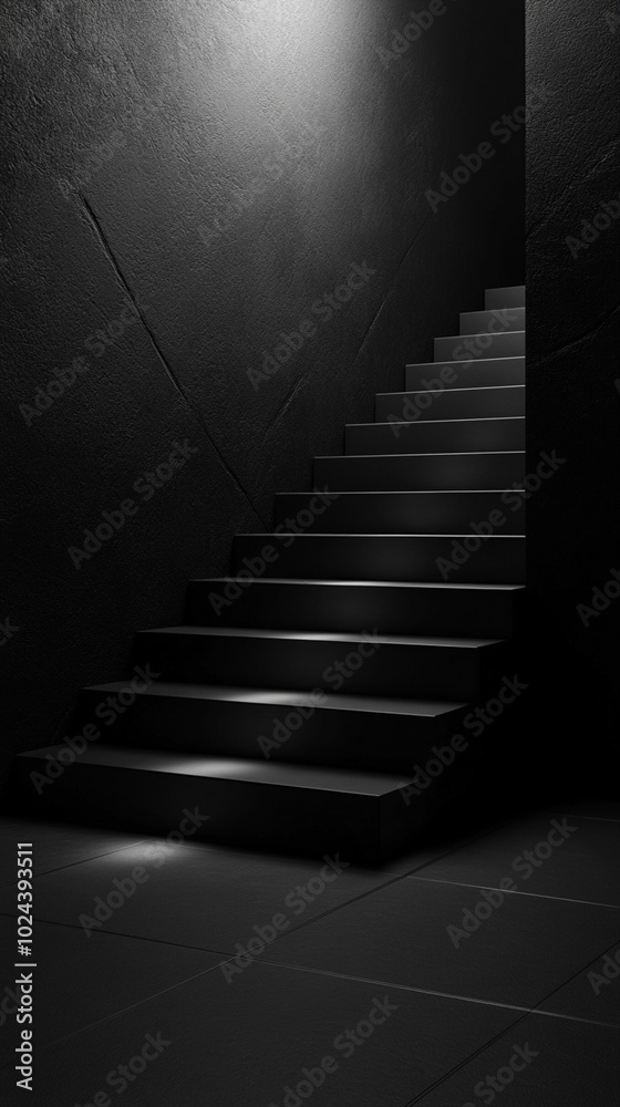 Illuminated Minimalist Staircase in Dark Setting
