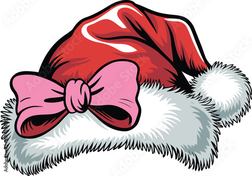 Red Santa Hat with a Charming Pink Bow Illustration