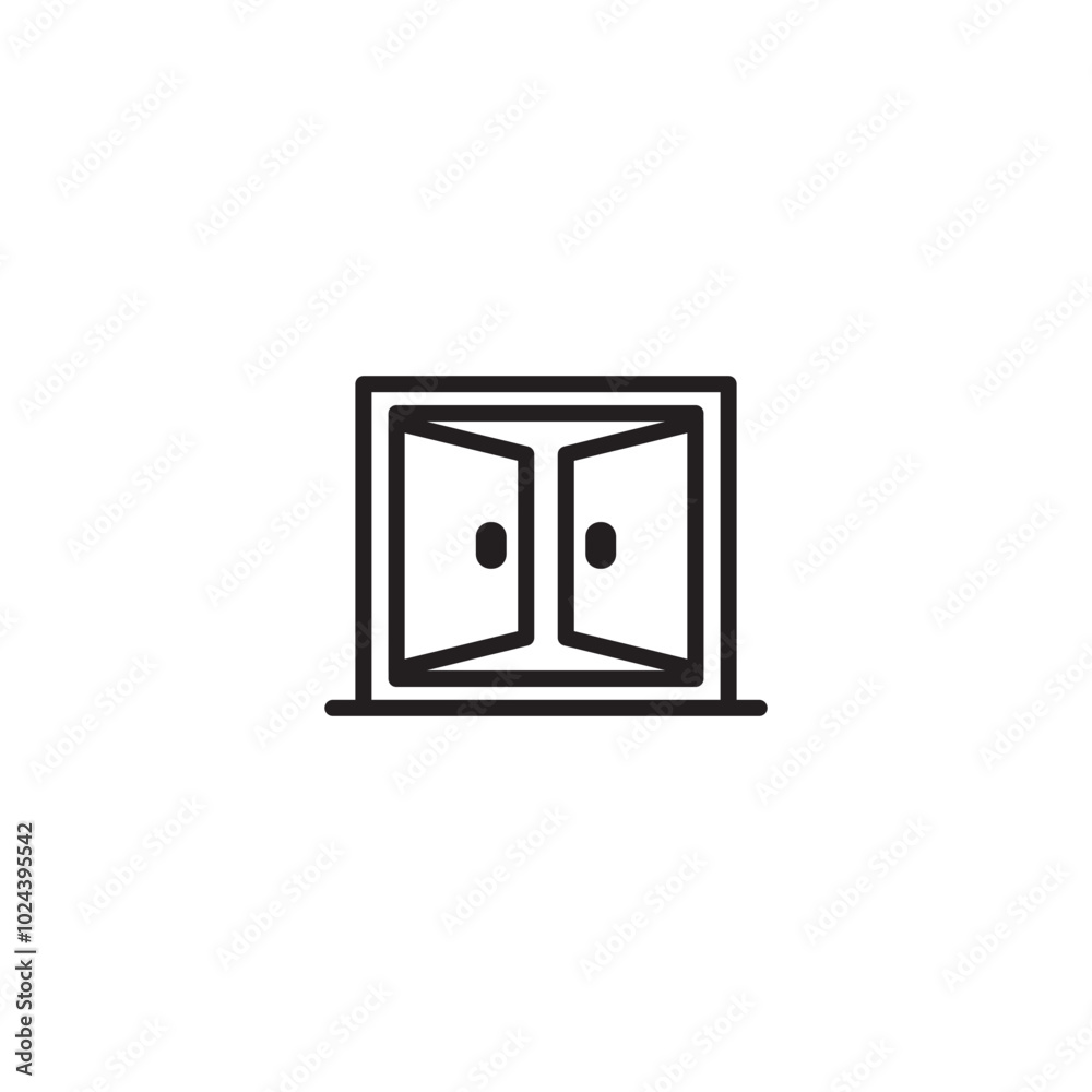 Open double doors. Two doors open. Welcoming entrance. Open doorway icon. Simple line art doors. Open double doors. Two doors open. Welcoming entrance. Open doorway icon. Simple line art doors.