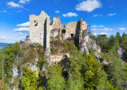 Ruin of castle Hricov from drone, Slovakia landscape photo