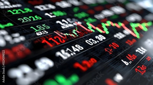 Financial Market Screen Displaying Detailed Data Visualizations of Performance and Economic Trends with Red and Green Lines