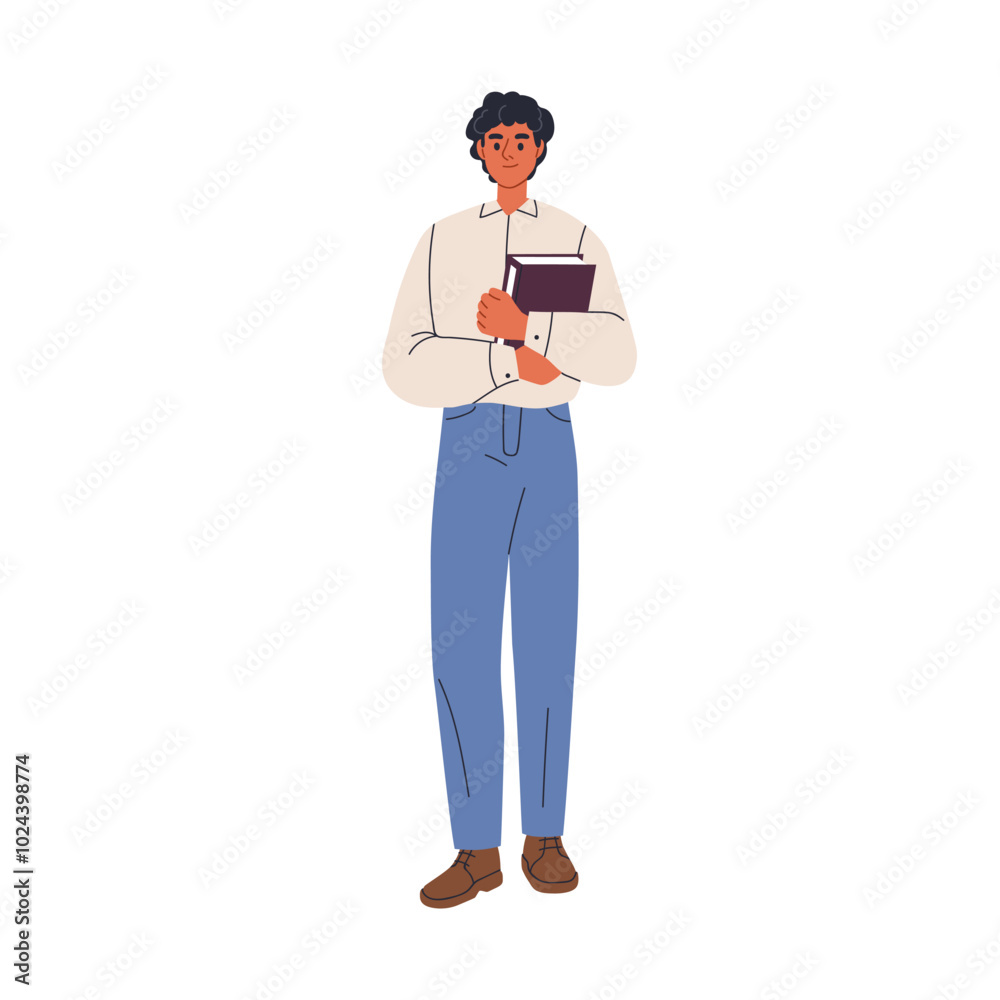 Office worker standing with documents. Male employee, business advisor, man holding folder. Professional, executive manager, clerk portrait. Flat vector illustration isolated on white background Office worker standing with documents. Male employee, business advisor, man holding folder. Professional, executive manager, clerk portrait. Flat vector illustration isolated on white background