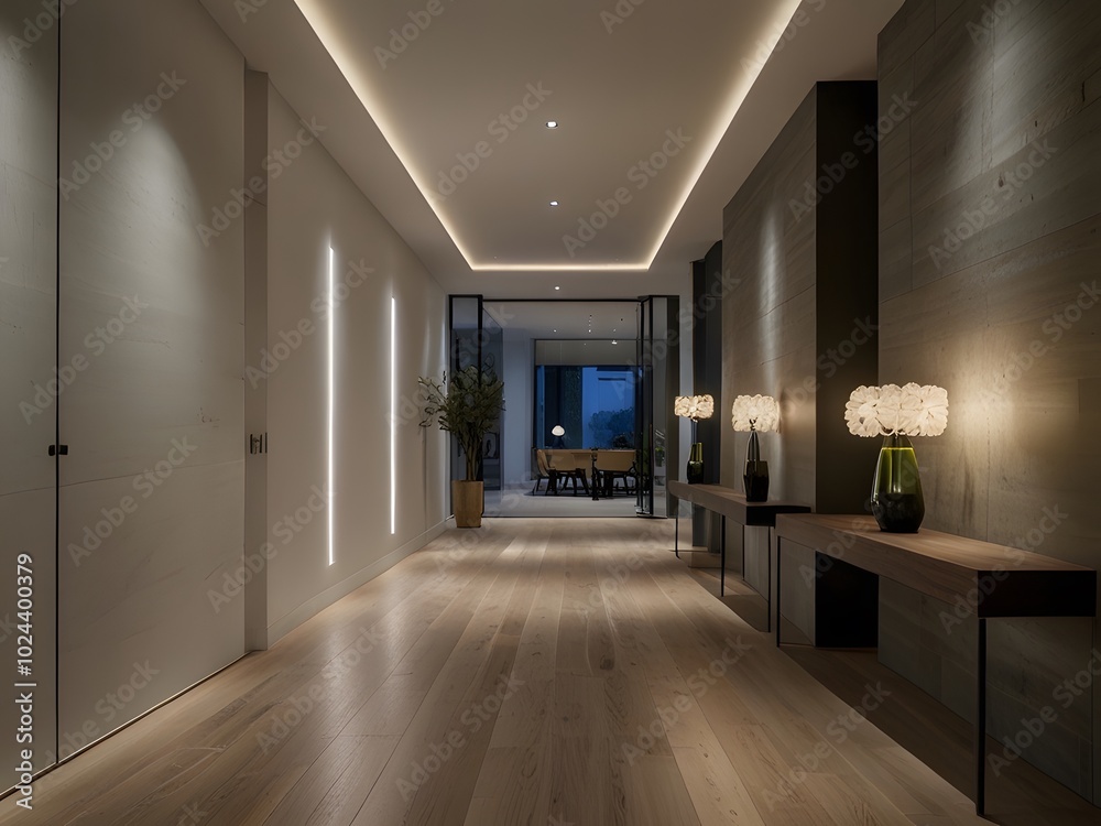 Fototapeta premium Elegant Modern Hallway Interior with Soft Lighting