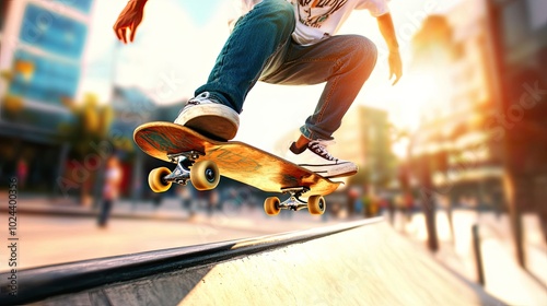 Urban Skateboarder Grinding a Rail in Motion photo