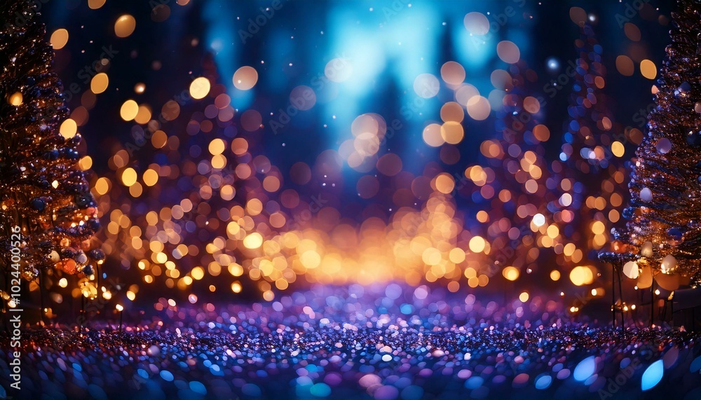 Obraz premium Bokeh background with glowing Christmas lights, festive holiday theme, 3D illustration.