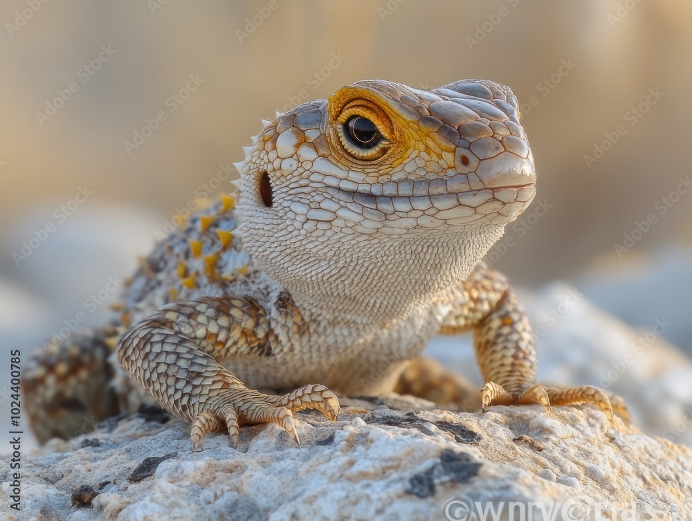 A close-up of a colorful lizard perched on a rock in a natural setting. A close-up of a colorful lizard perched on a rock in a natural setting.